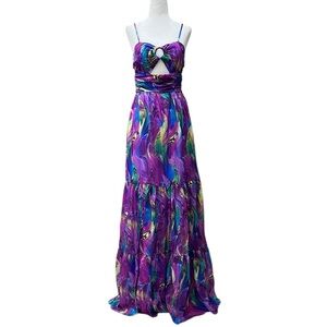 Loragal Summer Print Cutout Slip Maxi Dress